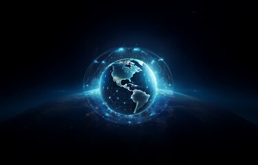 A glowing globe of the Earth surrounded by a network of connections.