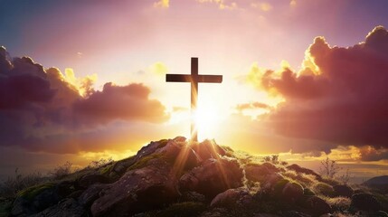 Cross Against Beautiful Sunrise Background