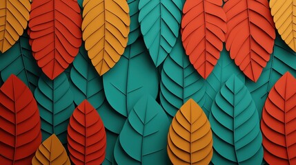 Colorful Paper Cut Leaf Pattern Background