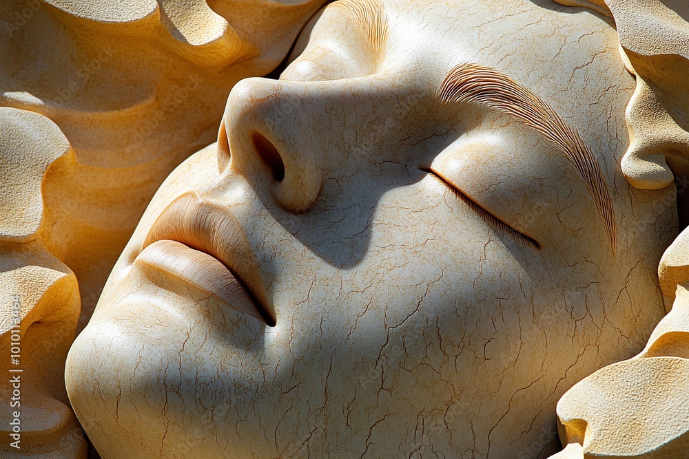 Poster a hyper-realistic close-up of a stoic thinkerâ€™s face, showing deep contemplation and serenity, wit
