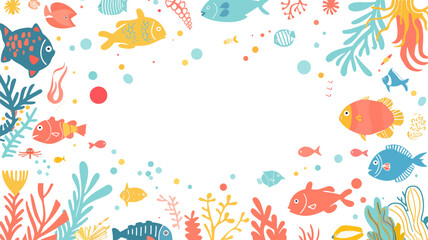 Fototapeta premium Sea fishes theme frame vector doodle art design