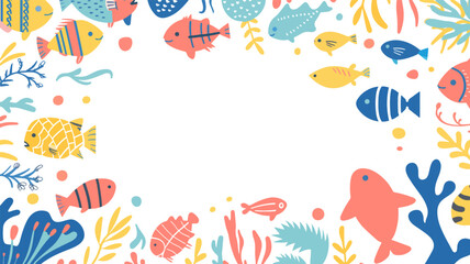 Sea Fishes theme frame vector doodle art design
