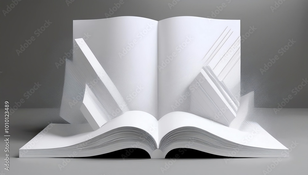 Poster a minimalist book design with blank pages emphasizing creativity and imagination, showcasing a uniqu