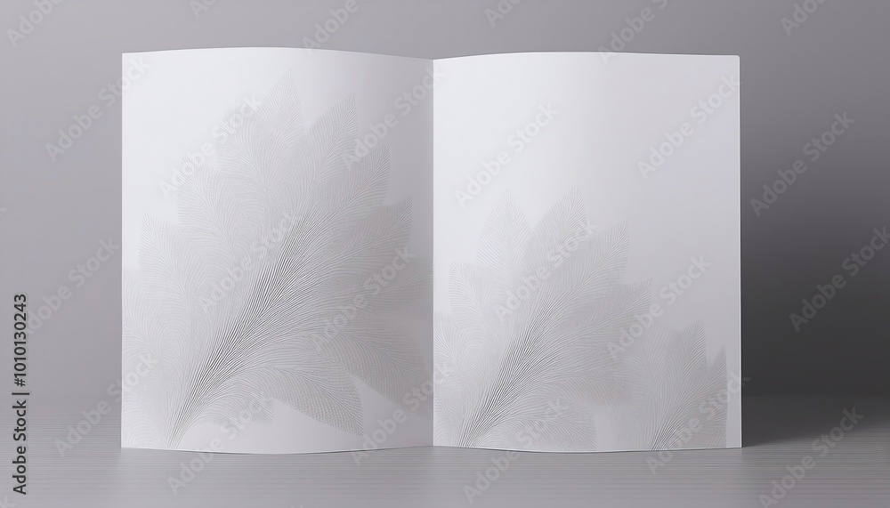 Aufkleber an open book features textured, embossed patterns on blank pages, showcasing a minimalist aesthetic 