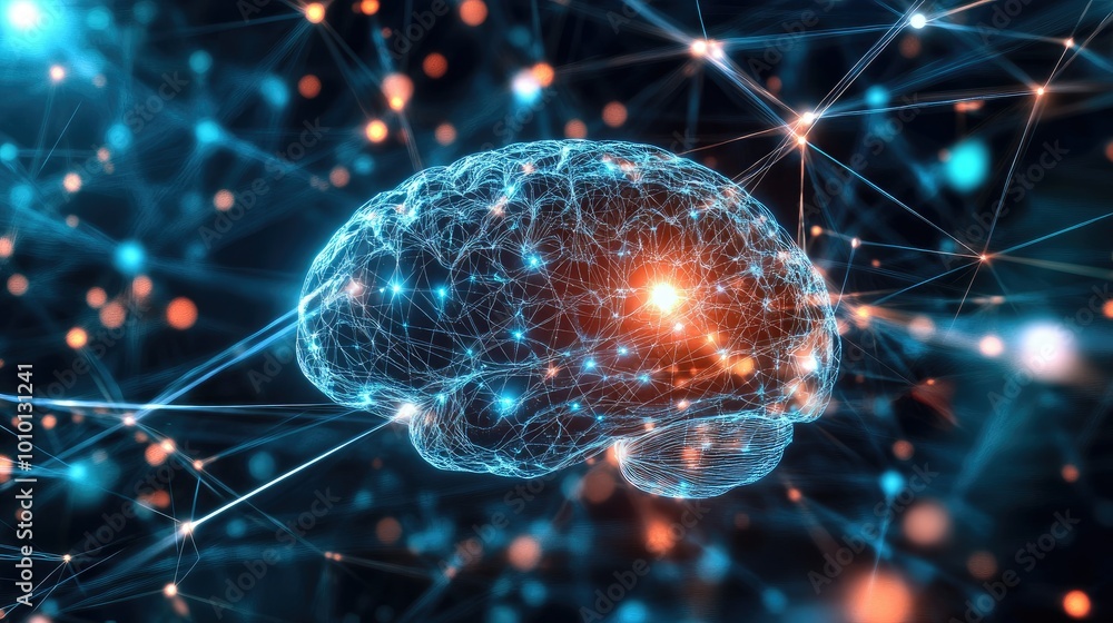 Aufkleber human brain showing intelligent thinking processing through the concept of a neural network