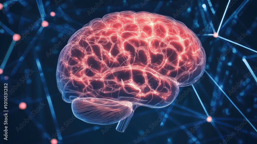 Poster Human brain showing Intelligent thinking processing through the concept of a neural network