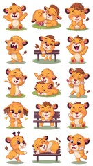 Obraz premium A set of cute cartoon animals