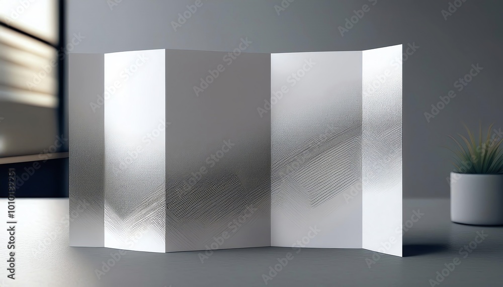 Poster a modern, artistic folding screen features a unique pattern, casting subtle shadows in a minimalisti