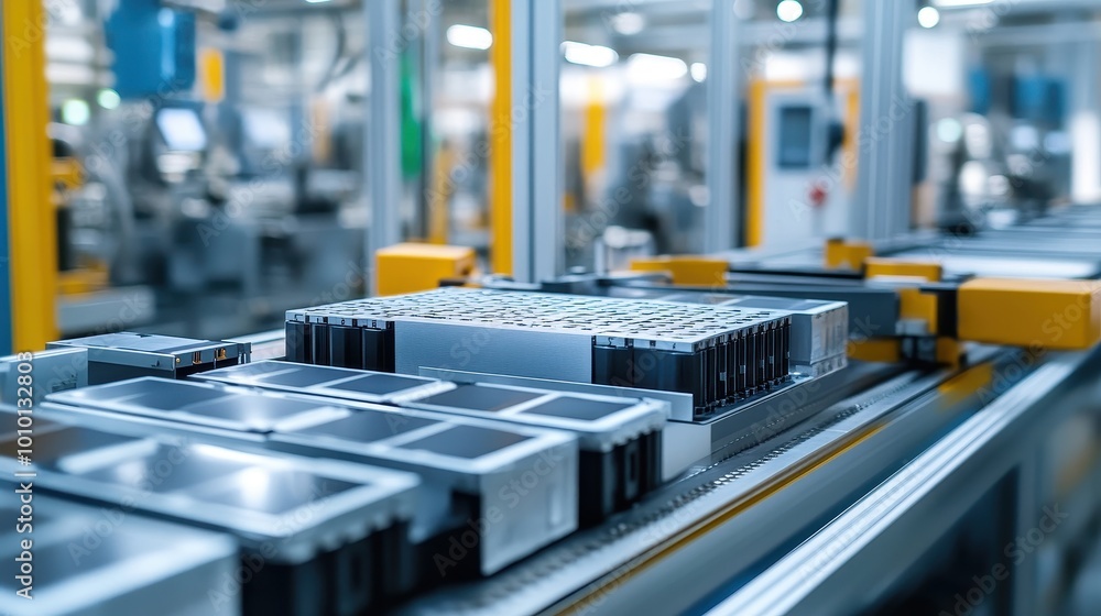 Poster cutting-edge computer hardware production in a modern factory