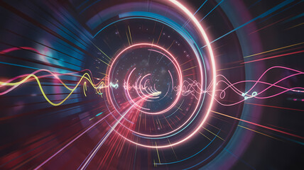 Fototapeta premium Futuristic wormhole with a glowing energy tunnel, abstract depiction of faster-than-light travel