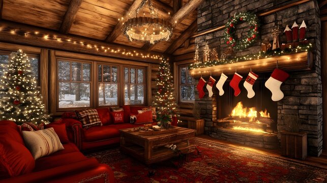 Christmas Log Cabin Wallpaper