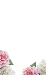 Rose border frame. Rose border decoration on white background. Romantic watercolor wedding invitation card roses.