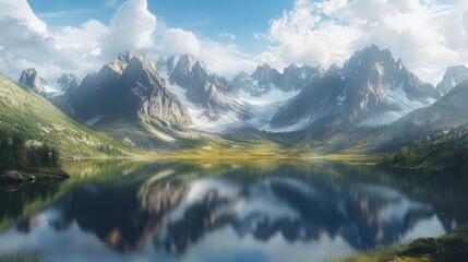 Serene Mountain Landscape with Reflections in Water