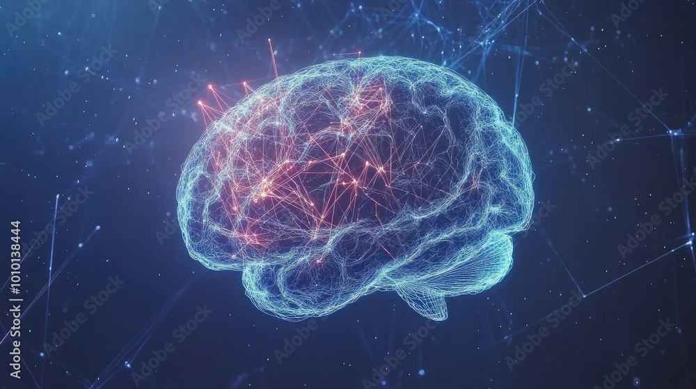 Aufkleber Human brain showing Intelligent thinking processing through the concept of a neural network