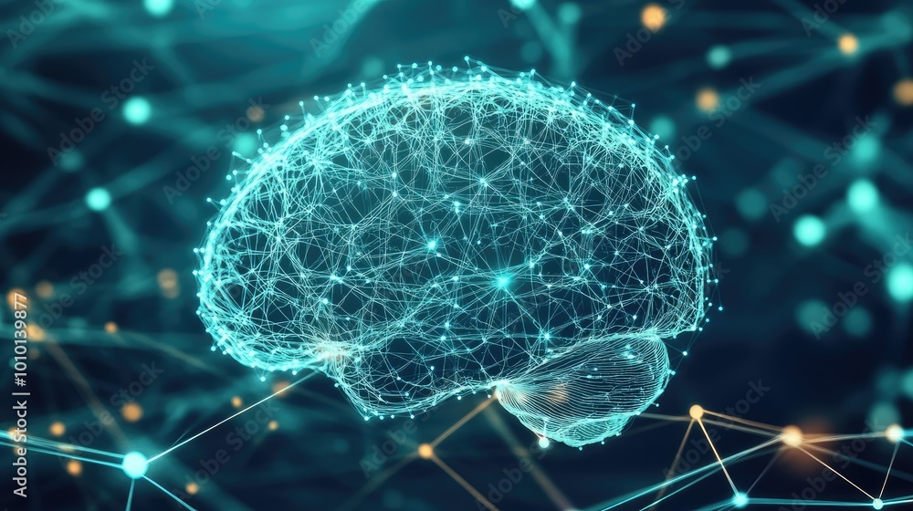 Poster Human brain showing Intelligent thinking processing through the concept of a neural network