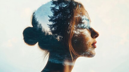 Profile Silhouette with Nature Reflection in Background