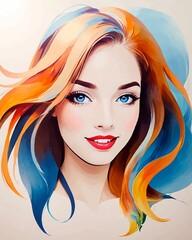 Obraz premium White woman smiling portrait vector illustration. JPEG version.