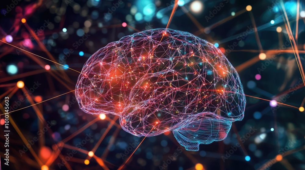 Poster Human brain showing Intelligent thinking processing through the concept of a neural network