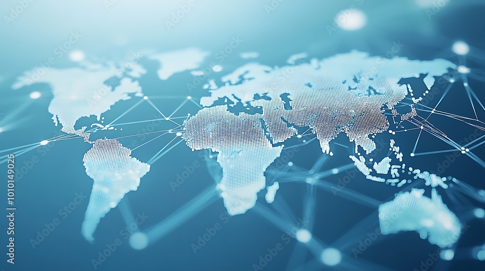 Aufkleber abstract world map with lines and dots, representing global network, connection and communication