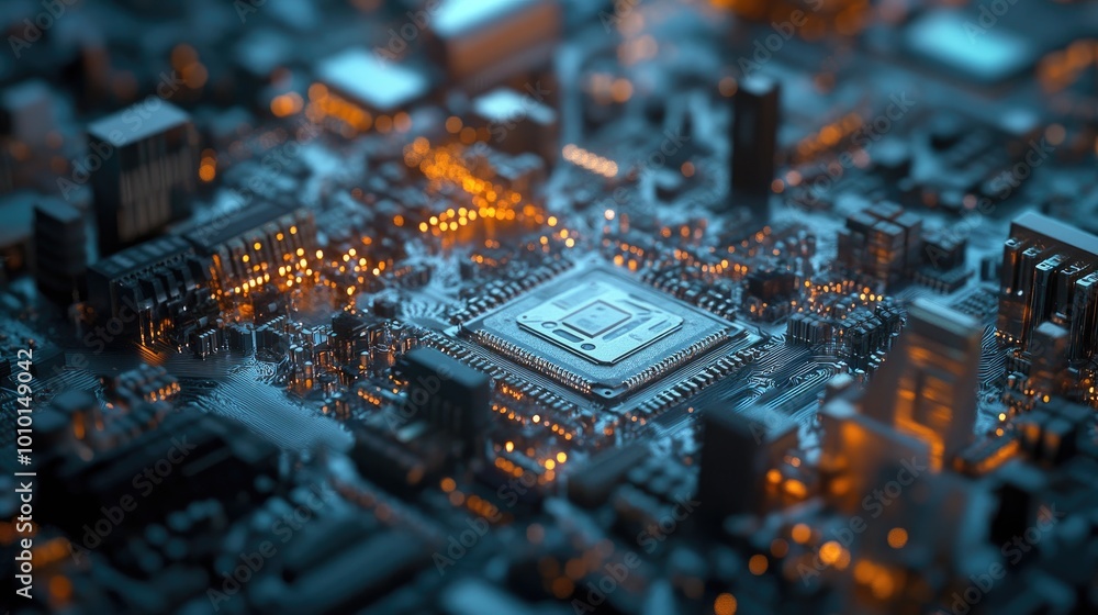 Aufkleber close-up of a computer motherboard with illuminated components