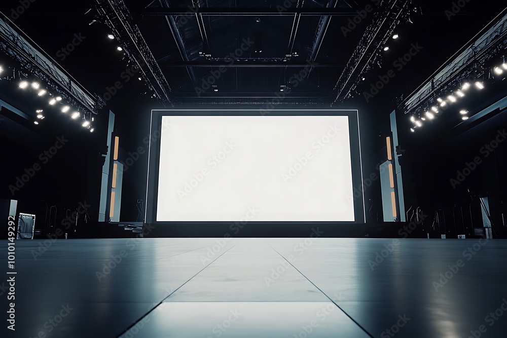 Aufkleber empty stage with a large blank projector screen. ready for a presentation or show.