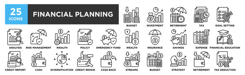 Financial Planning icon collection set. Containing design financial, investment, business, finance, planning