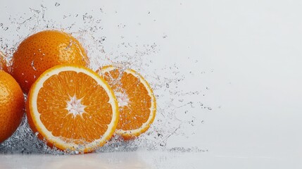 Fresh Oranges Splashing in Water   Vitamin C  Healthy  Juice  Citrus  Fruit  Food  Drink