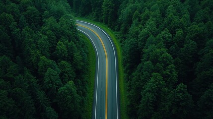Fototapeta premium Winding Road Through Lush Green Forest Aerial View