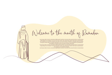 Ramadan background vector illustration.Welcoming Ramadan month background.Muslim people standing on a hill for Islamic background elements