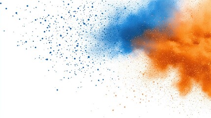 Colorful powder explosion with blue and orange hues on a white background.