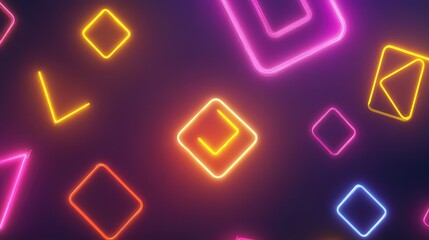 Neon abstract shapes illuminate the background