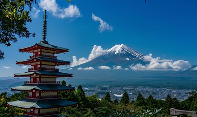 Fototapeta premium Fuji mountain with pagoda in Kawaguchiko, Japan