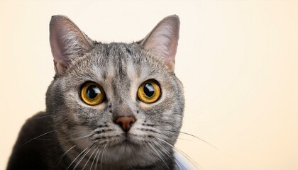 Fototapeta premium Detailed portrait of a shorthair cat, perfect for text or design elements in the background