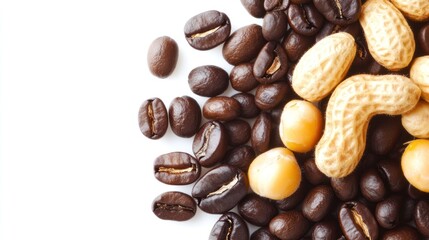 Naklejka premium A close-up of assorted nuts and coffee beans arranged artistically.