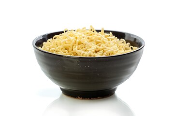 Instant noodles in bowl with chopsticks isolated on white background.