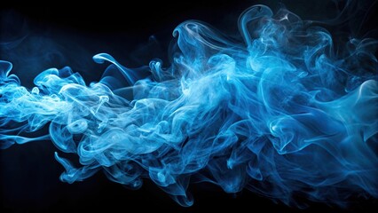Obraz premium Ethereal blue smoke swirling against a dark background, asymmetrical