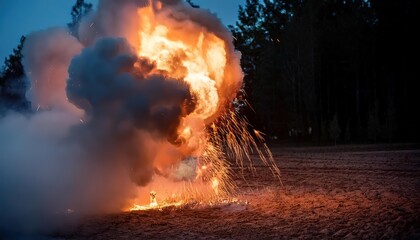 Explosion in Remote Field: Dramatic Fireball and Smoke