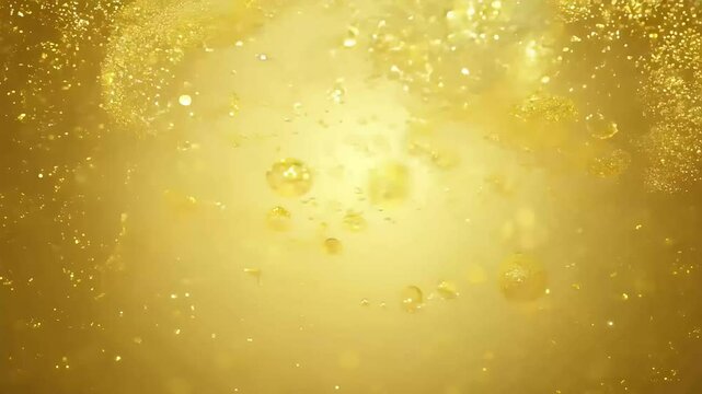 dazzling 4K animation showing gold particles floating liquid glistening with bokeh effect creating background perfect holiday presentations elegant visual displays abstract particle