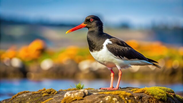 Eurasian oystercatcher bird on Inchcolm Island, Scotland with shallow depth of field