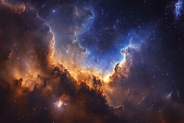 Fototapeta premium Cosmic Nebula in Dark Space With Bright Stars and Clouds