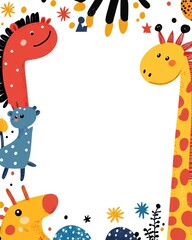 Fototapeta premium Whimsical Hand-Drawn Animal Frame with White Space