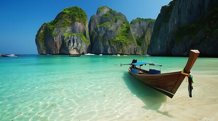 Beautiful beach with white sand and turquoise water in Palawan, Philippines