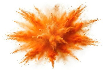 explosion of orange powder reflecting light on white background