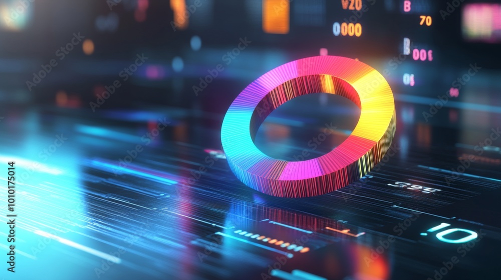 Poster colorful ring with digital background in abstract style
