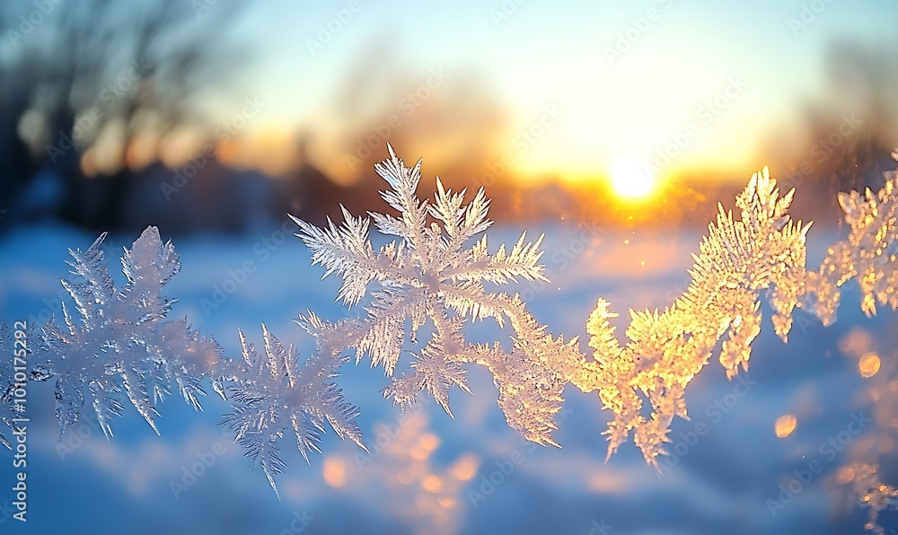 Aufkleber Close-Up of Frozen Window Pane with Intricate Frost Patterns