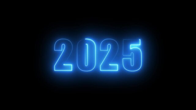 glowing neon 2025 happy new year 2025 animation text on black background