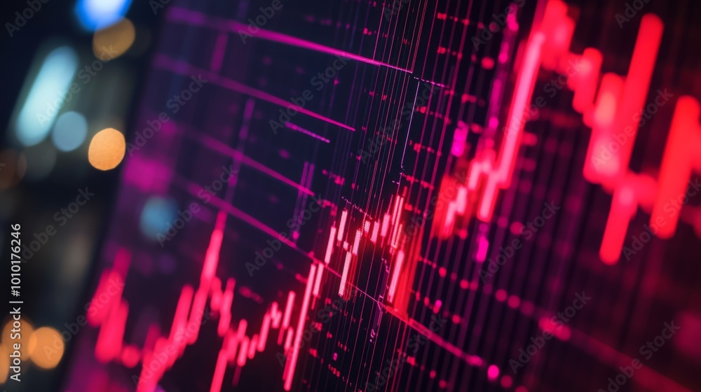 Poster Red Graph with Data Points and Digital Background