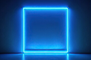 Extreme close up of a neon blue square modern light installation