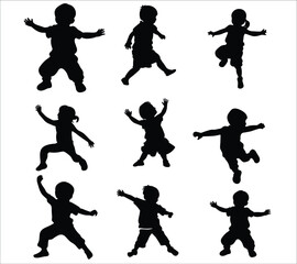 
Set of children playing silhouettes, Silhouettes of children playing, Black silhouettes of children playing, Children playing silhouette collection vector