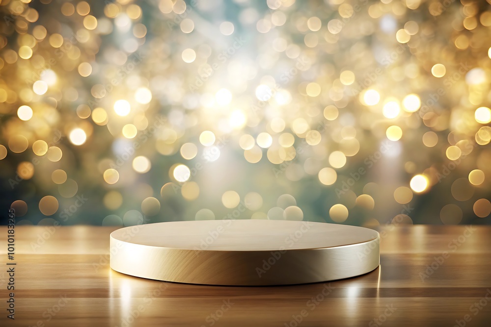 Poster elegant display platform with sparkling bokeh background
